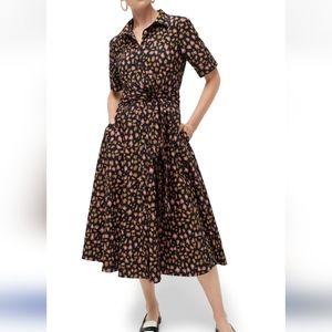 J crew leopard tie waist short sleeve shirtdress full skirt size 14